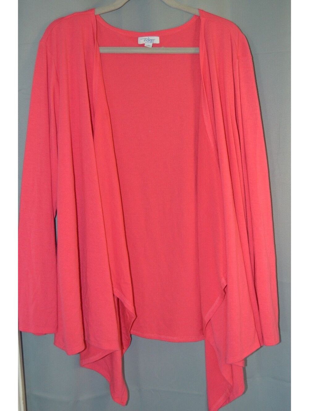 Coral draped open front cardigan 2X